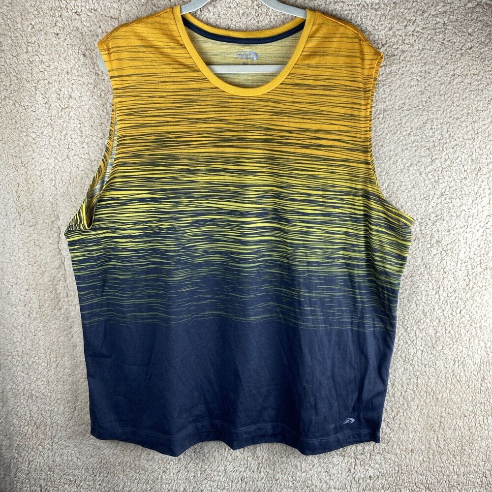 MTA Sport Men's Sz XXL Orange Yellow & Gray Stipe Sleeveless Shirt